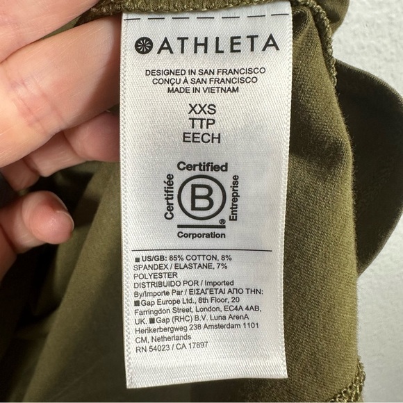 Athleta Outbound‎ Twist Tee Shirt Women's XXS Olive Green Jersey Knit V-Neck - Picture 4 of 7
